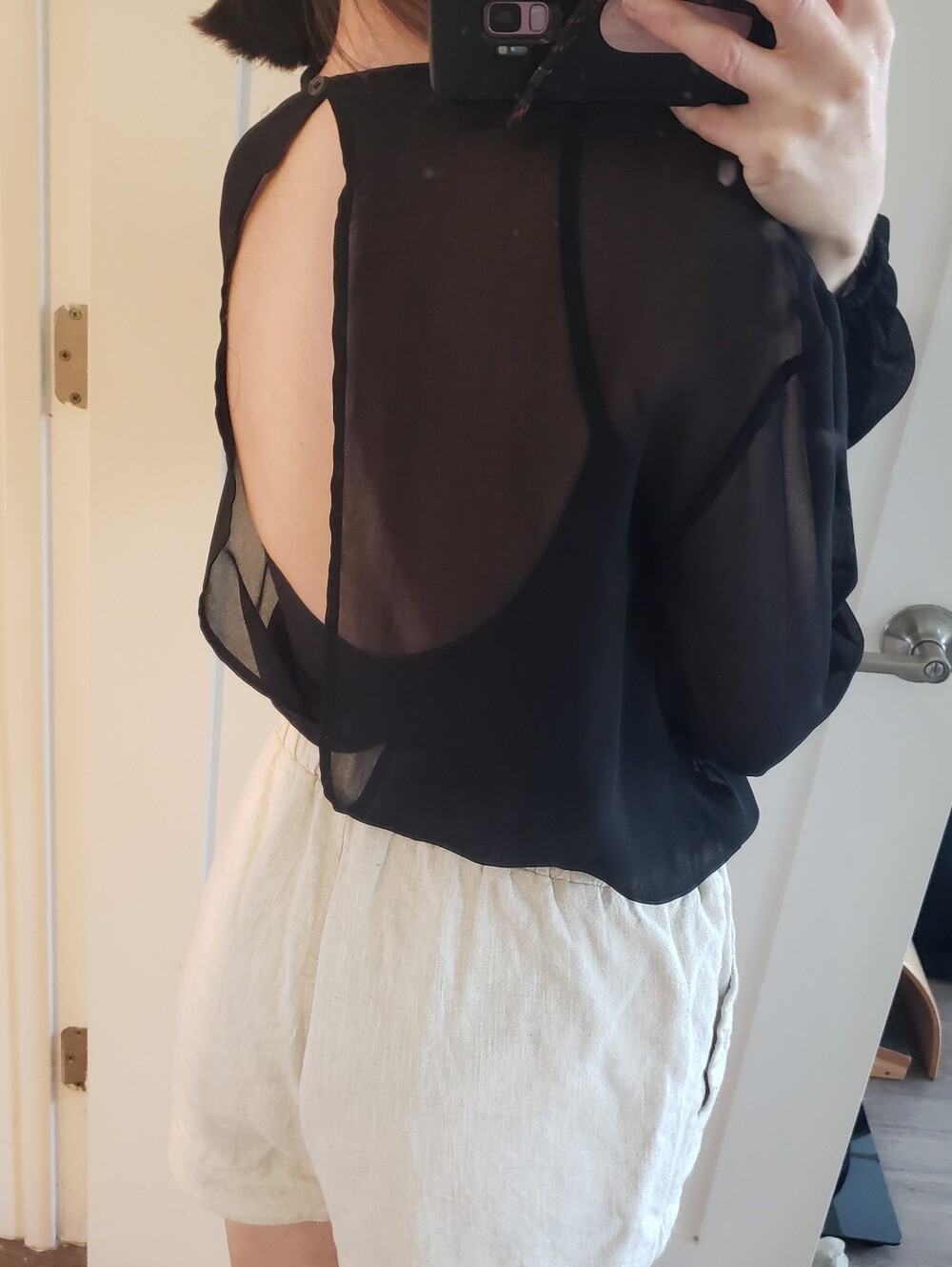 Wilfred Black Sheer Open-Back Blouse